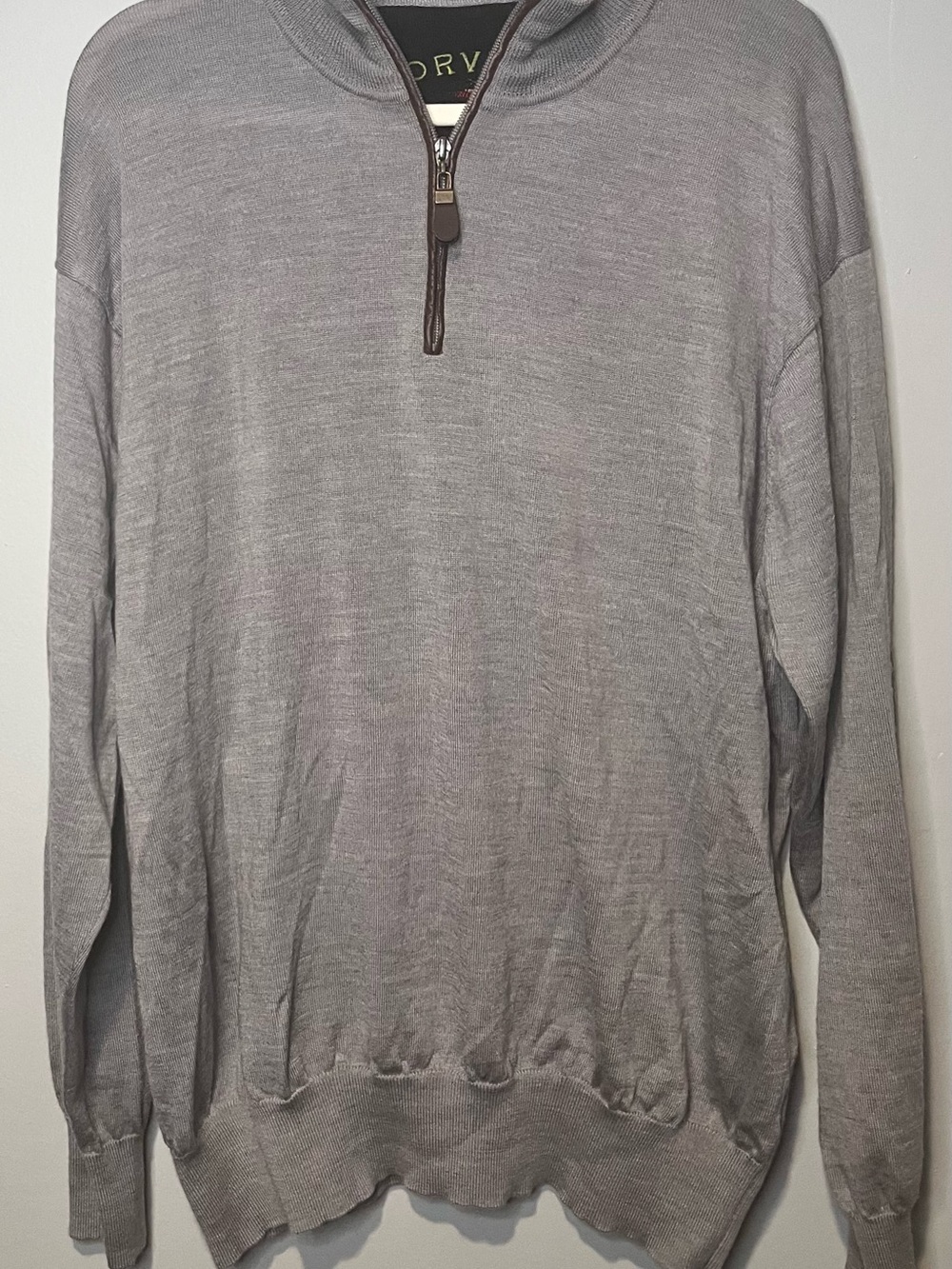 Orvis Jumper Mens XXL Gray 1/4 Zip 100% Merino Wool Knit Sweater Pullover